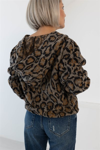 1005 ANGORA LEOPAR DESEN KAPŞONLU HIRKA