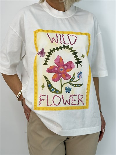 1014 Flower Baskılı Pamuk Tshirt
