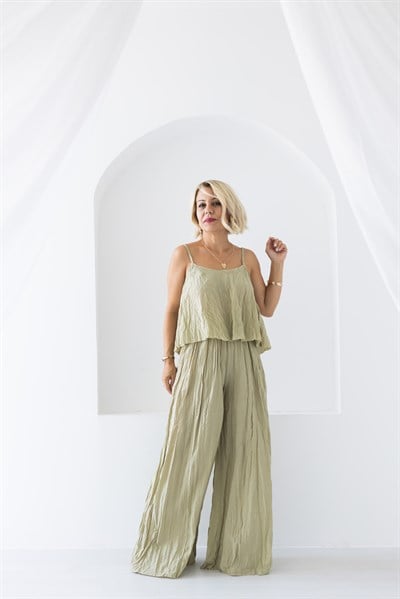 1034 KRİNKIL ASKILI CROP PANTOLON TAKIM