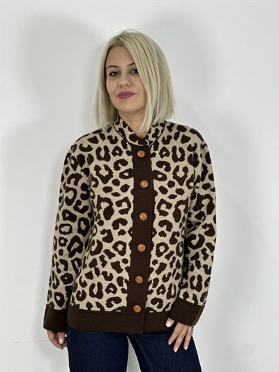 1127 GENİŞ PATLI, AHŞAP DÜĞME, LEOPAR DESEN HIRKA