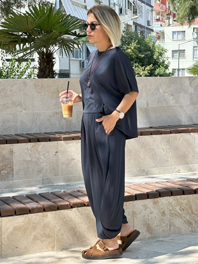 1149 BLUZ LU, GENİŞ BEL KEMER ŞALVAR PANTOLONLU, MODAL TAKIM
