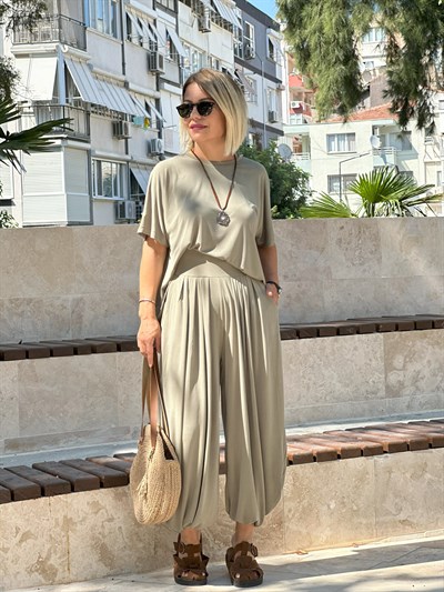 1149 BLUZ LU, GENİŞ BEL KEMER ŞALVAR PANTOLONLU, MODAL TAKIM