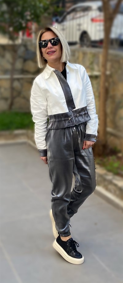 129 BEL SATEN GEÇİŞLİ GABARDİN CROP CEKET