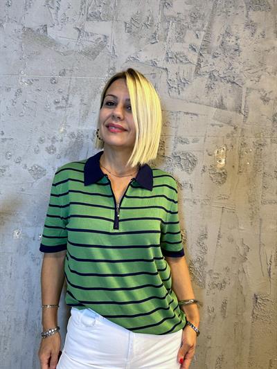137 POLO YAKA YARIM FERMUAR ÇİZGİLİ KISA KOL MERSERİZE
