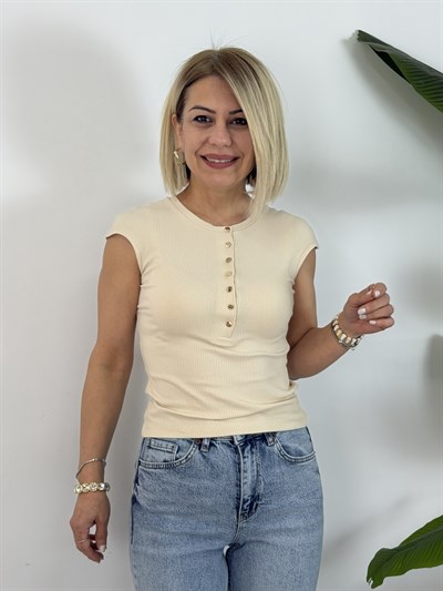 1887 Mini Kol, Yaka Çıtçıt Detay, Ribana Bluz