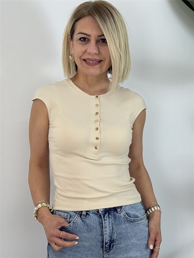 1887 Mini Kol, Yaka Çıtçıt Detay, Ribana Bluz