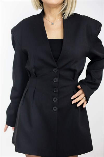 2075 HAKİM YAKA, BEL DRAPELİ, ETEKLİ BLAZER TAKIM