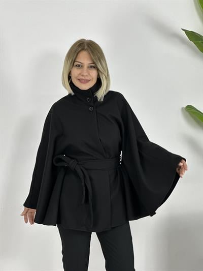 2220 BEL KUŞAKLI, YAKA ÇİFT DÜĞME DETAY, KAŞE PANÇO
