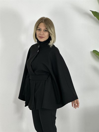 2220 BEL KUŞAKLI, YAKA ÇİFT DÜĞME DETAY, KAŞE PANÇO