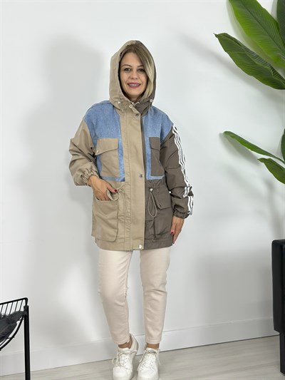 2823 JEAN VE PARAŞÜT KUMAŞ GARNİLİ, ŞERİTLİ TRENÇ CEKET