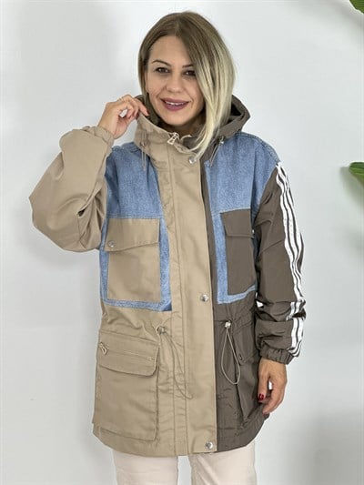 2823 JEAN VE PARAŞÜT KUMAŞ GARNİLİ, ŞERİTLİ TRENÇ CEKET
