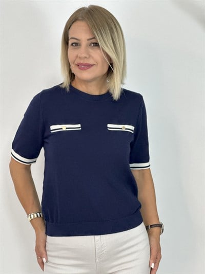 343 BİSİKLET YAKA, CEP VE DÜĞME DETAYLI, KISA KOL TRİKO