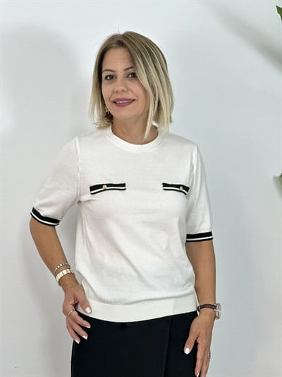 343 BİSİKLET YAKA, CEP VE DÜĞME DETAYLI, KISA KOL TRİKO