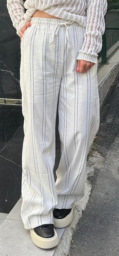 420 KETEN KENDİNDEN ÇİZGİ DESEN PANTOLON