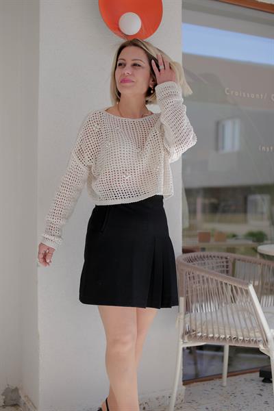 437 İNCİ DETAY AJURLU CROP MERSERİZE