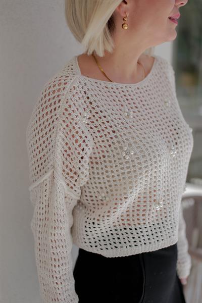 437 İNCİ DETAY AJURLU CROP MERSERİZE