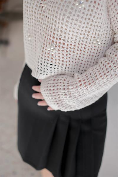 437 İNCİ DETAY AJURLU CROP MERSERİZE