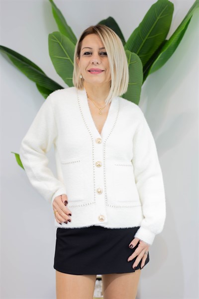 4420 SİMLİ GOLD BİYELİ, CEPLİ, GOLD DÜĞME ANGORA HIRKA