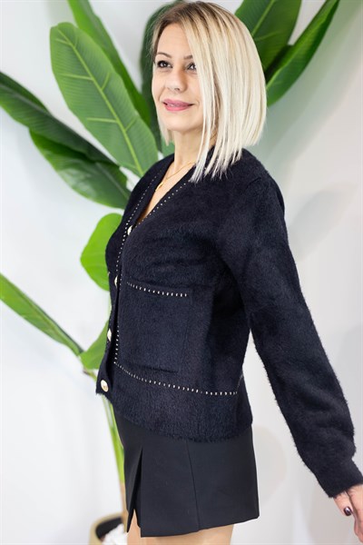 4420 SİMLİ GOLD BİYELİ, CEPLİ, GOLD DÜĞME ANGORA HIRKA