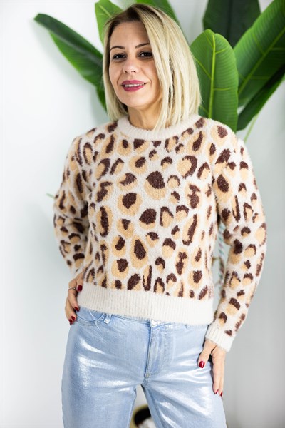 458 LEOPAR DESEN, ANGORA TRİKO KAZAK