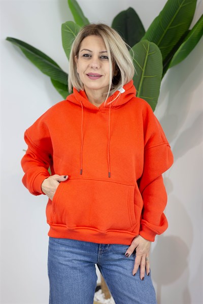 477 GM KAPÜŞONLU, KANGURU CEP, ŞARDONLU SWEATSHİRT