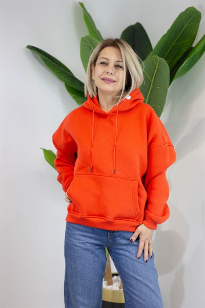 477 GM KAPÜŞONLU, KANGURU CEP, ŞARDONLU SWEATSHİRT