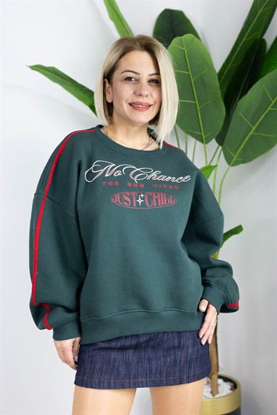 481 GM ÖN VE ARKA BASKILI, OMUZ ŞERİT ŞARDONLU SWEAT