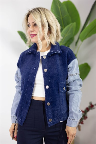 4943 KOLLARI JEAN GARNİ DÜĞME DETAY ANGORA HIRKA