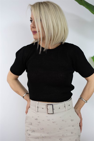 502 KISA KOL, CROP, MERSERİZE BLUZ