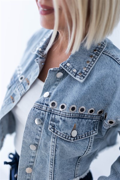 5091 YAKA TROKLU KUŞ GÖZLÜ JEAN CEKET