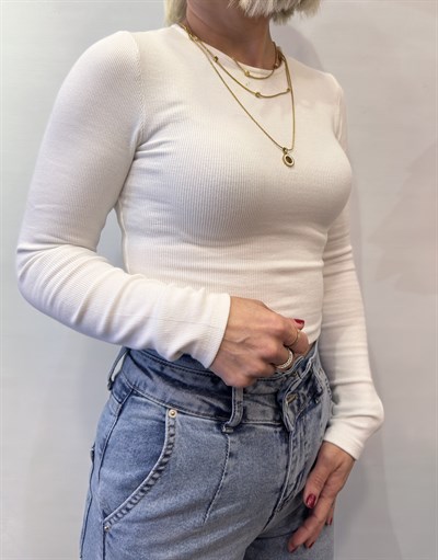 5164 BİSİKLET YAKA RİBANA CROP BLUZ