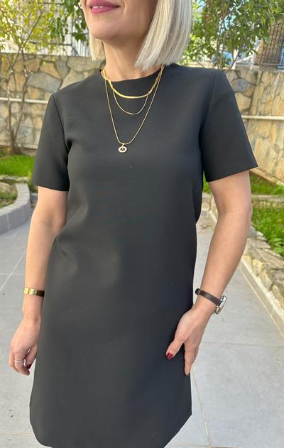 5173 DOUBLE KUMAŞ KISA KOL BASİC ELBİSE