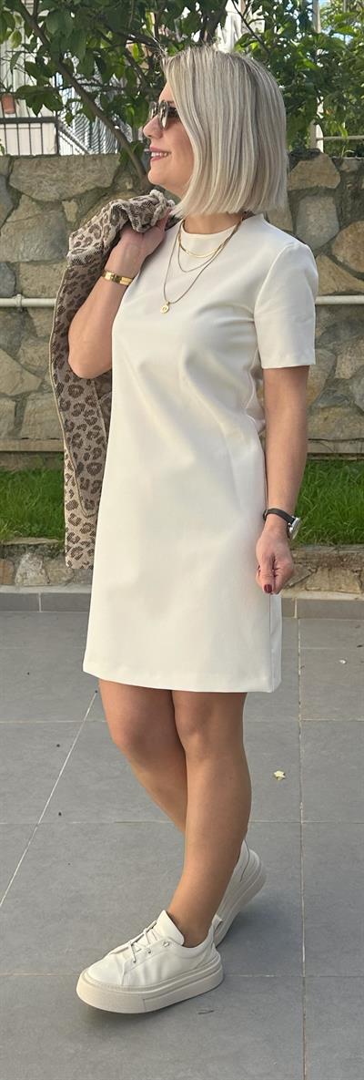 5173 DOUBLE KUMAŞ KISA KOL BASİC ELBİSE