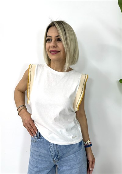 538 PP BİSİKLET YAKA, KOL DETAYLI TSHİRT