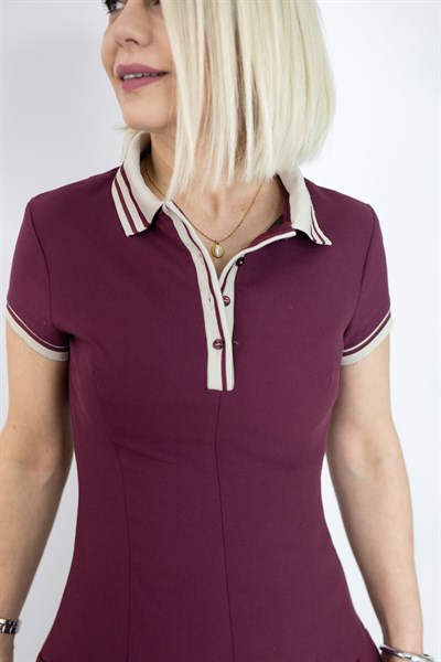 543 ZR POLO YAKA, YARIM PAT, ETEĞİ PİLELİ ELBİSE