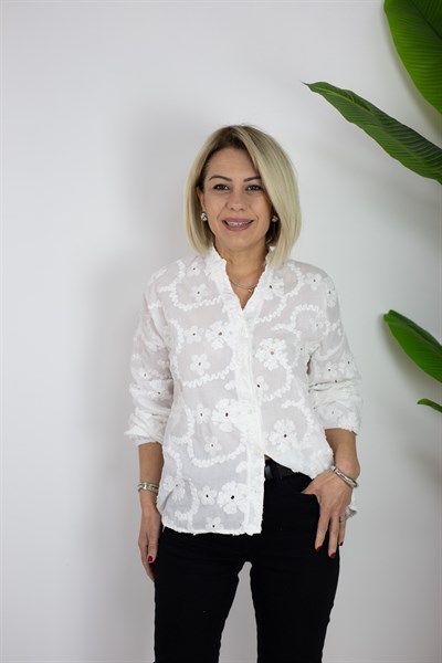6046 FİSTO VE AJURLU, YUVARLAK YAKA GÖMLEK
