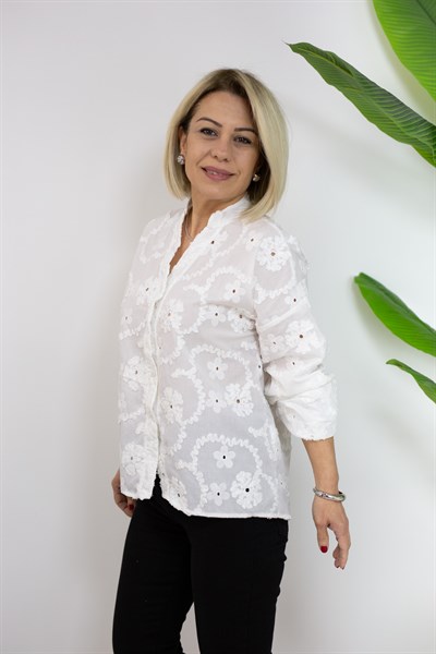 6046 FİSTO VE AJURLU, YUVARLAK YAKA GÖMLEK