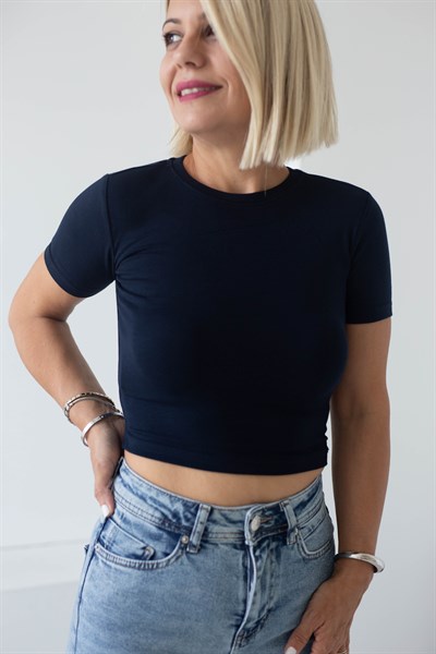 6137 BİSİKLET YAKA MODAL KISA KOL CROP