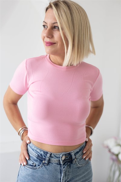 6137 BİSİKLET YAKA MODAL KISA KOL CROP