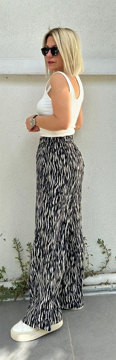 6194 BEL LASTİK DESENLİ BOL PAÇA PANTOLON