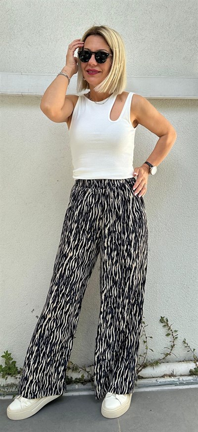 6194 BEL LASTİK DESENLİ BOL PAÇA PANTOLON