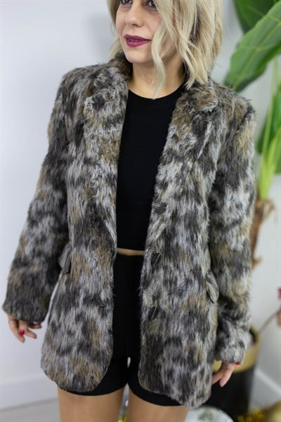 6204 DESENLİ, TÜYLÜ, TEK DÜĞME BLAZER CEKET