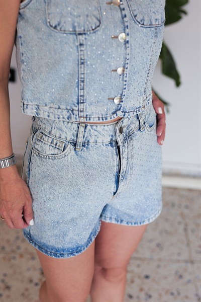 6226 SERPME TAŞ DETAY JEAN ŞORT