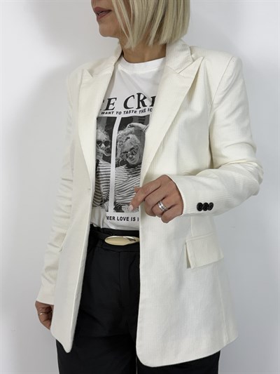 6249 Bel Oturtmalı, Dokulu, Tek Düğme Blazer Ceket