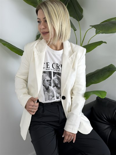 6249 Bel Oturtmalı, Dokulu, Tek Düğme Blazer Ceket