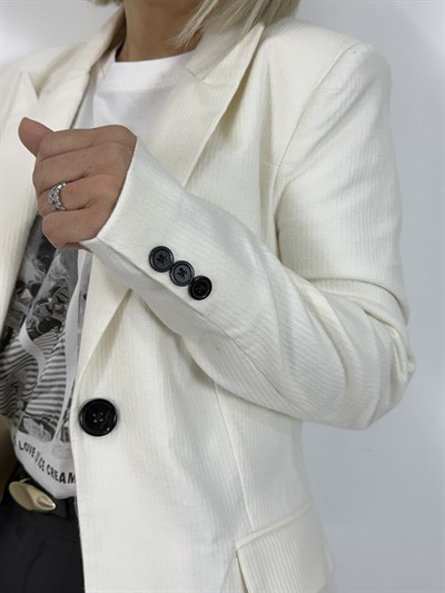 6249 Bel Oturtmalı, Dokulu, Tek Düğme Blazer Ceket