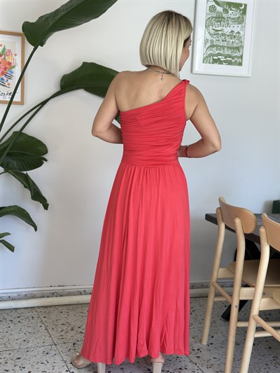 6302 TEK OMUZ DRAPELİ PENYE ELBİSE
