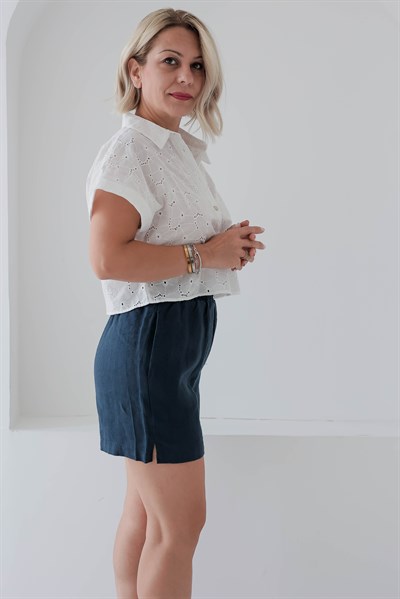 6307 KETEN YAN YIRTMAÇLI ŞORT