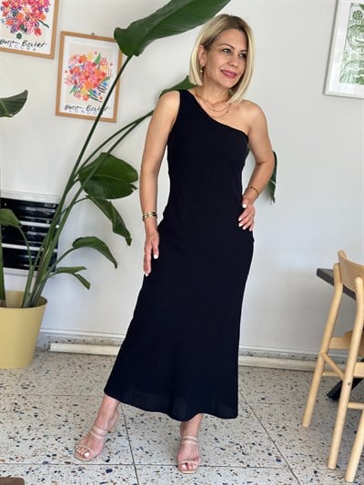 6317 TEK OMUZ ETEĞİ VEREV KETEN ELBİSE