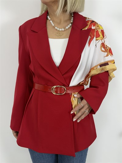 6337 Şal Detay, Kemerli, Bel Oturtmalı Blazer Ceket